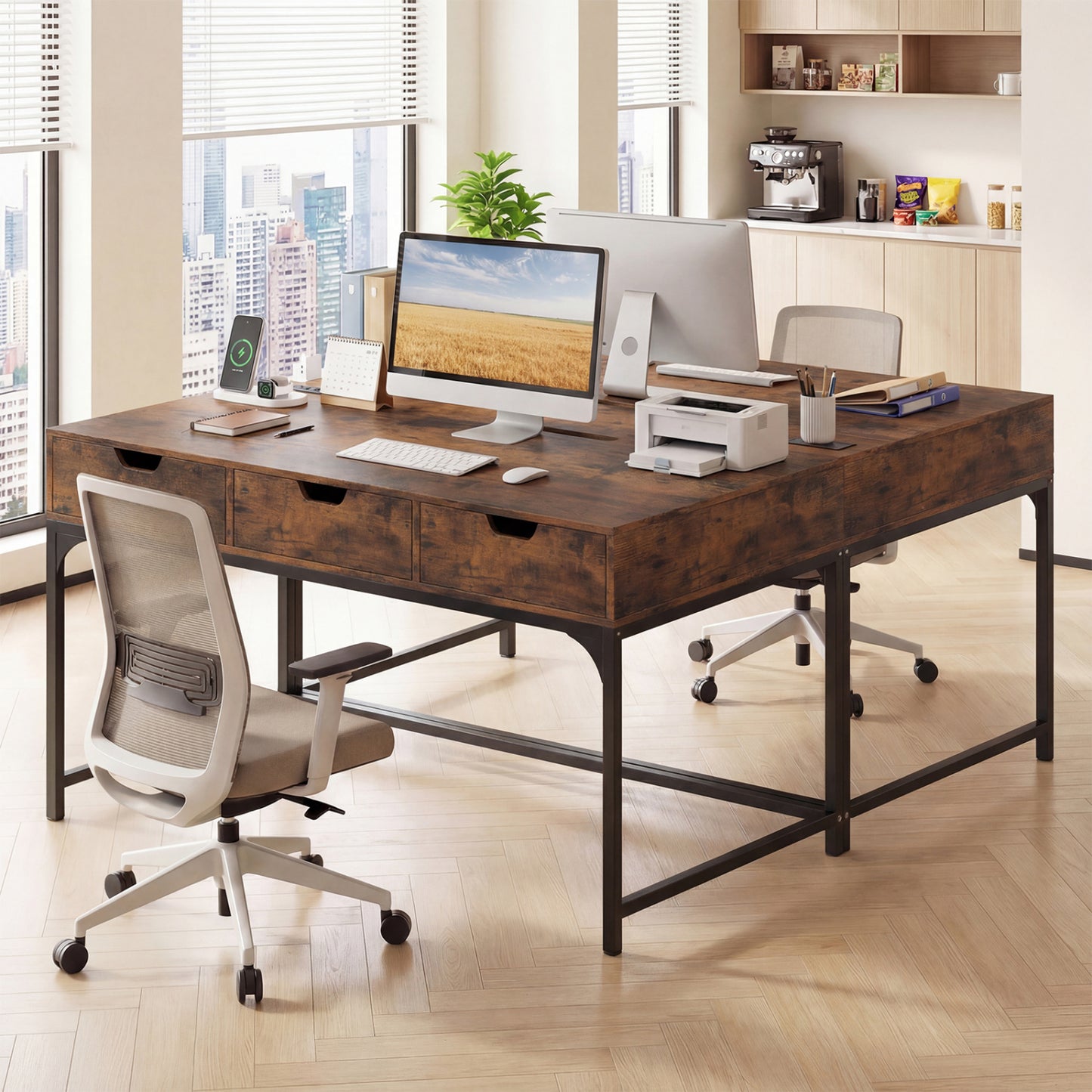 Office Desk With Power Outlets, Hidden Compartment, Brown Office Desks at Gallery Canada