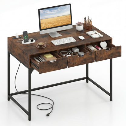 Office Desk With Power Outlets, Hidden Compartment, Brown Office Desks Rustic Brown at Gallery Canada