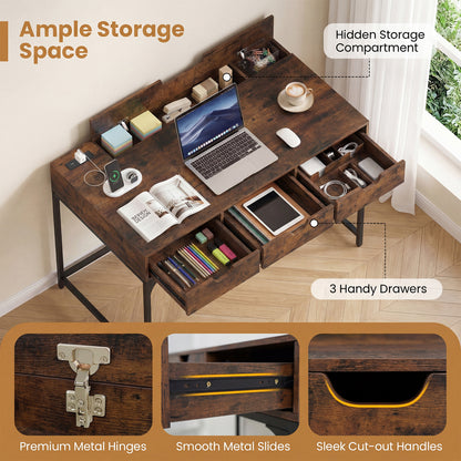 Office Desk With Power Outlets, Hidden Compartment, Brown Office Desks at Gallery Canada