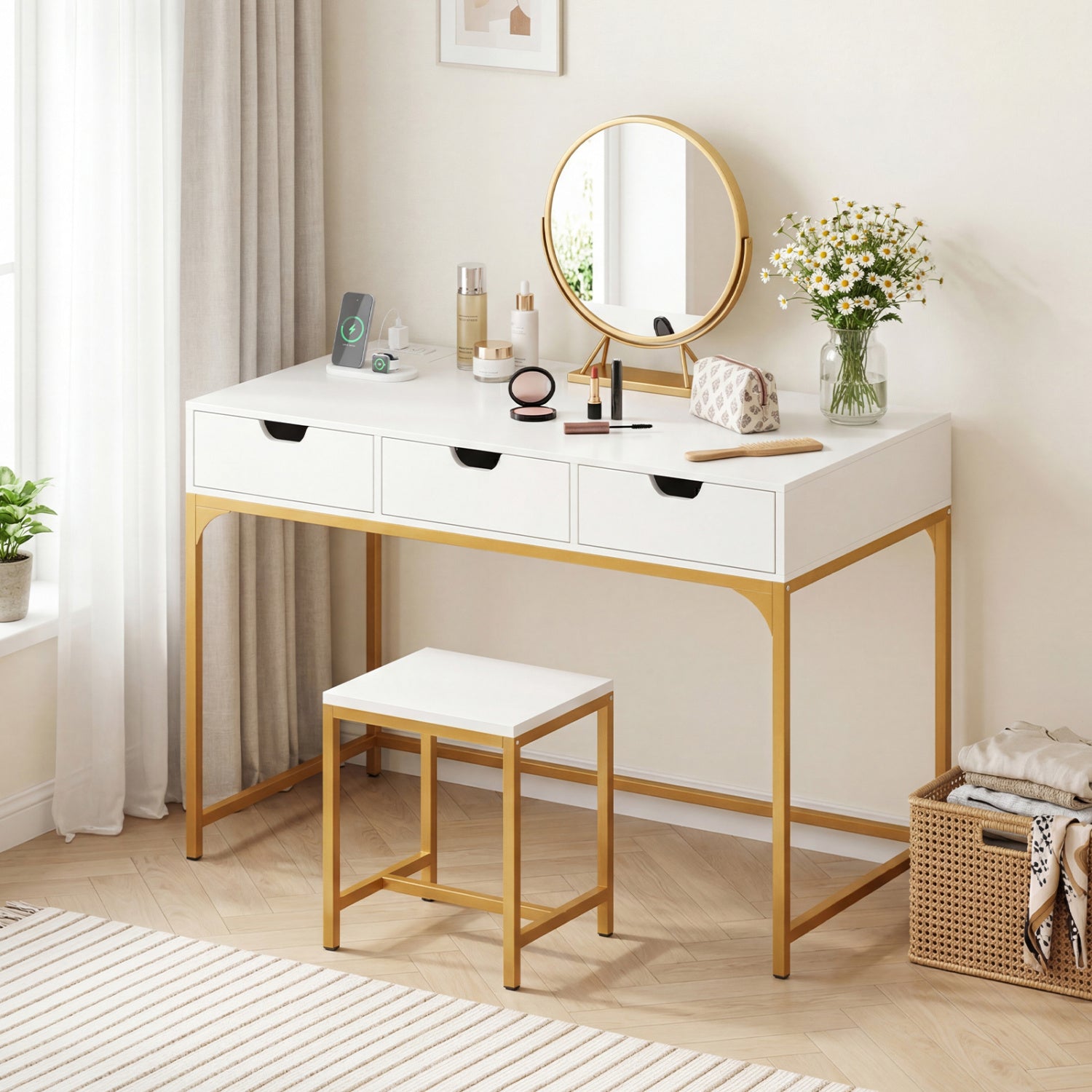 Office Desk With Power Outlets, Hidden Compartment, White Office Desks at Gallery Canada