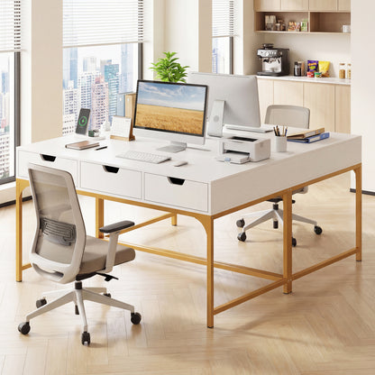 Office Desk With Power Outlets, Hidden Compartment, White Office Desks at Gallery Canada