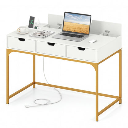 Office Desk With Power Outlets, Hidden Compartment, White Office Desks at Gallery Canada