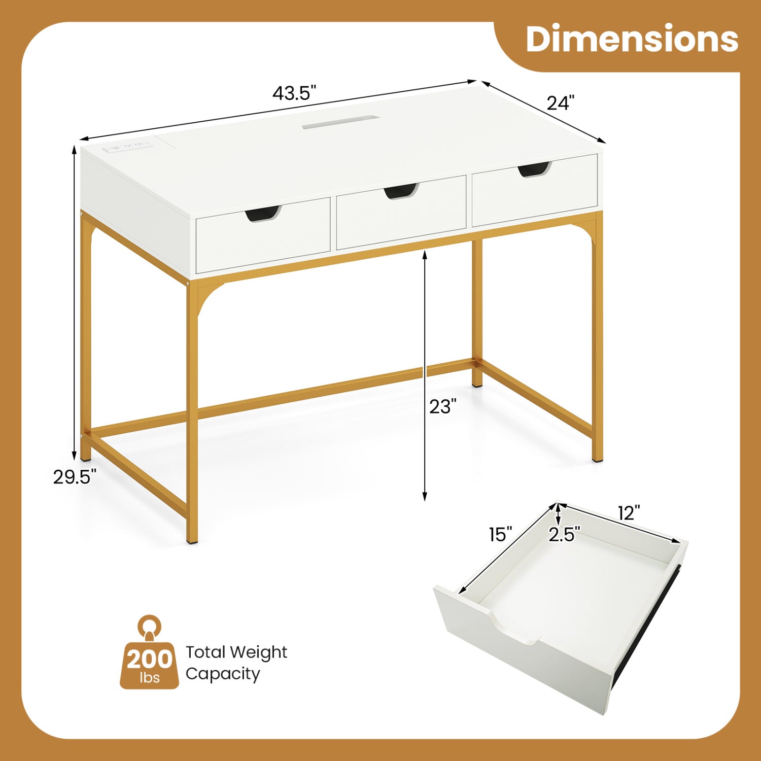 Office Desk With Power Outlets, Hidden Compartment, White Office Desks at Gallery Canada