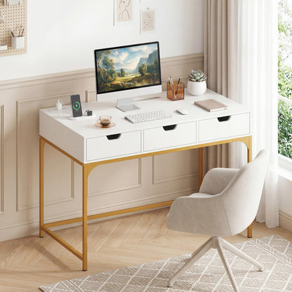 Office Desk With Power Outlets, Hidden Compartment, White Office Desks at Gallery Canada