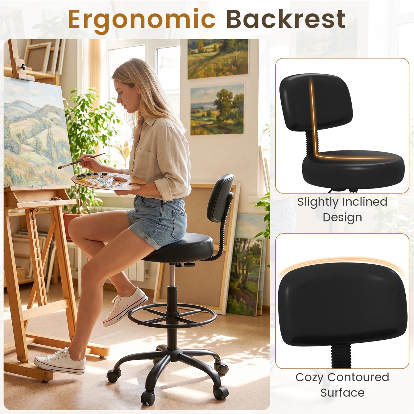 Chaise de bureau avec repose-pieds, noire
