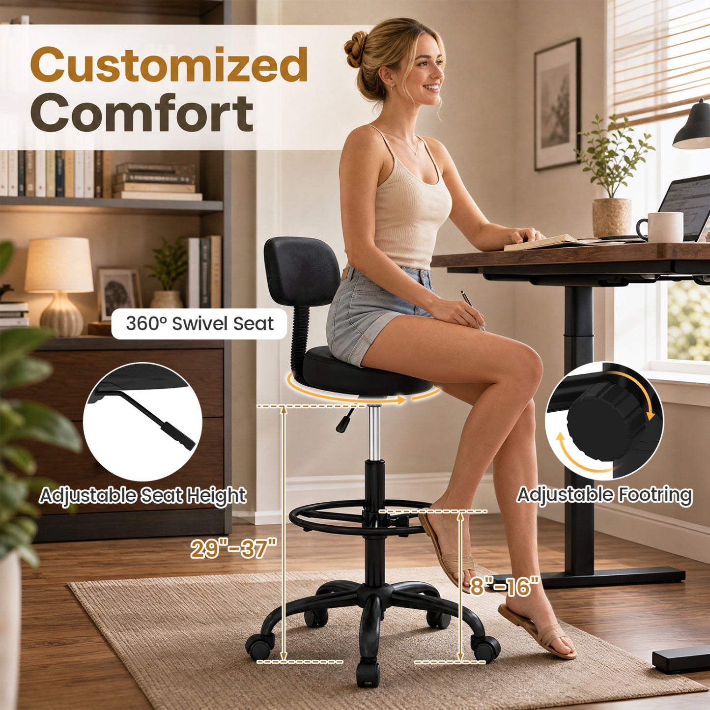 Chaise de bureau avec repose-pieds, noire