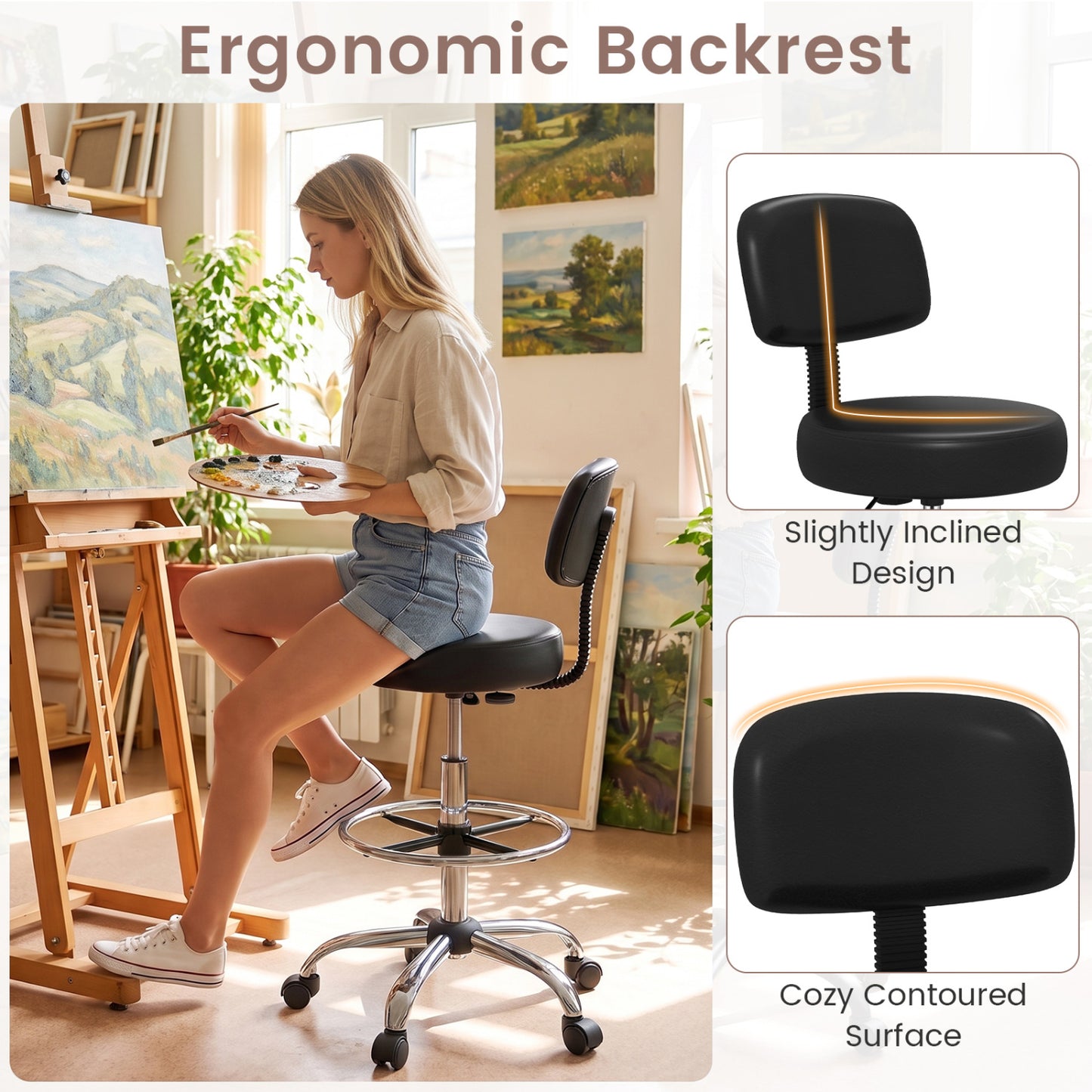 Chaise de bureau avec repose-pieds, roulettes, argentée