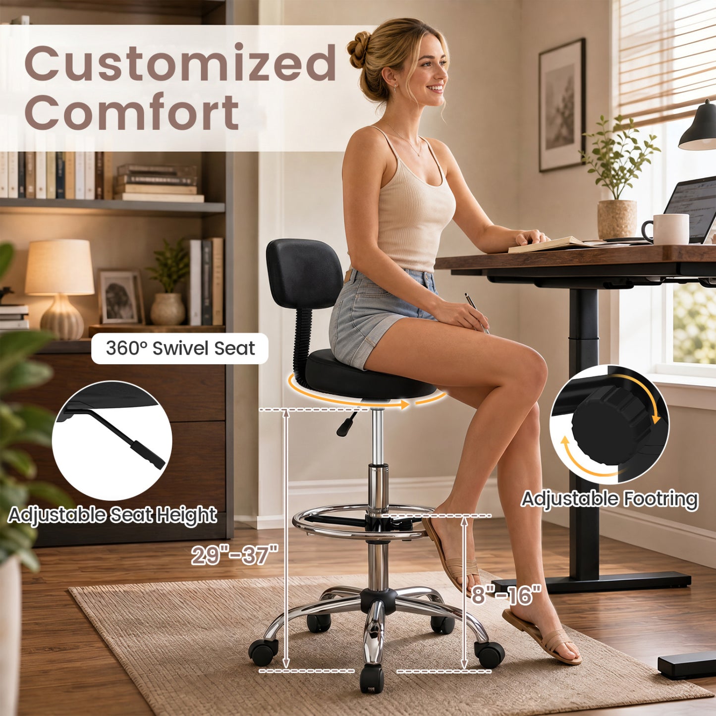 Chaise de bureau avec repose-pieds, roulettes, argentée