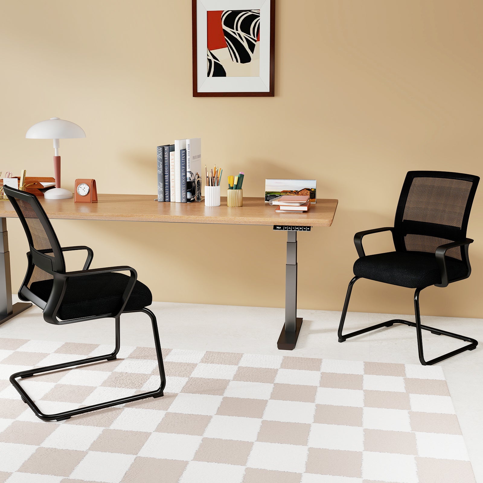 Office Guest Chair with Lumbar Support for Waiting Room-2 Pieces, Black Mesh Chairs at Gallery Canada