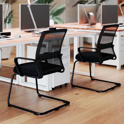 Office Guest Chair with Lumbar Support for Waiting Room-2 Pieces, Black Mesh Chairs at Gallery Canada