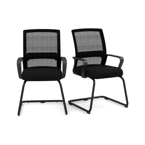 Office Guest Chair With Lumbar Support, 2 Pieces, Black