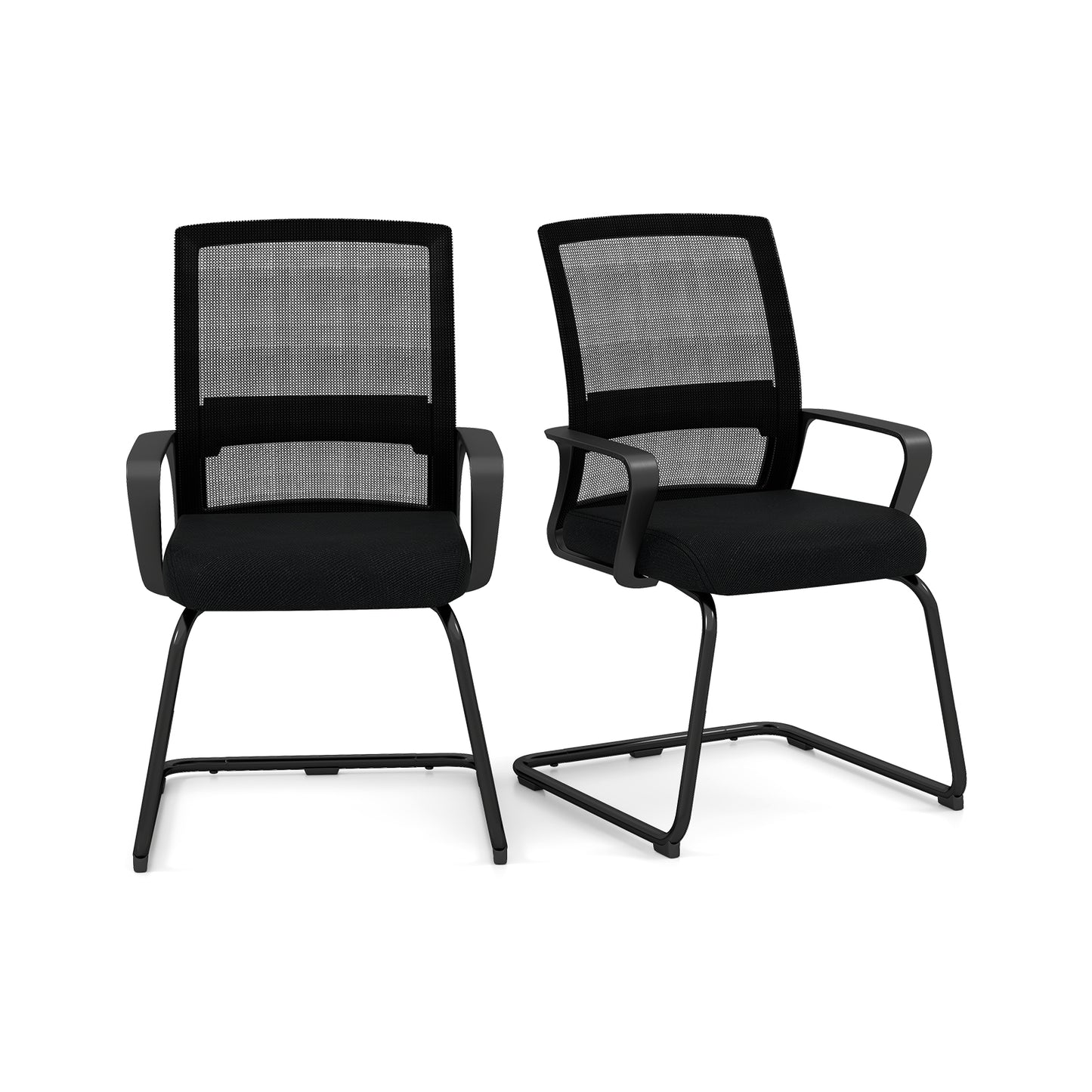 Office Guest Chair With Lumbar Support, 2 Pieces, Black Mesh Chairs Black at Gallery Canada