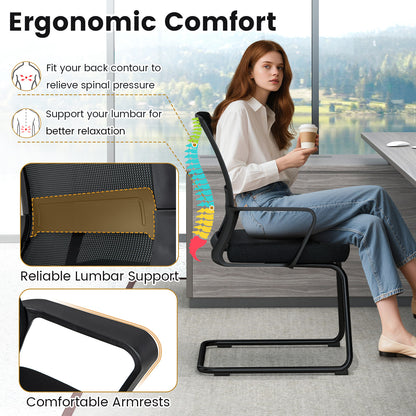Office Guest Chair with Lumbar Support for Waiting Room-2 Pieces, Black Mesh Chairs at Gallery Canada
