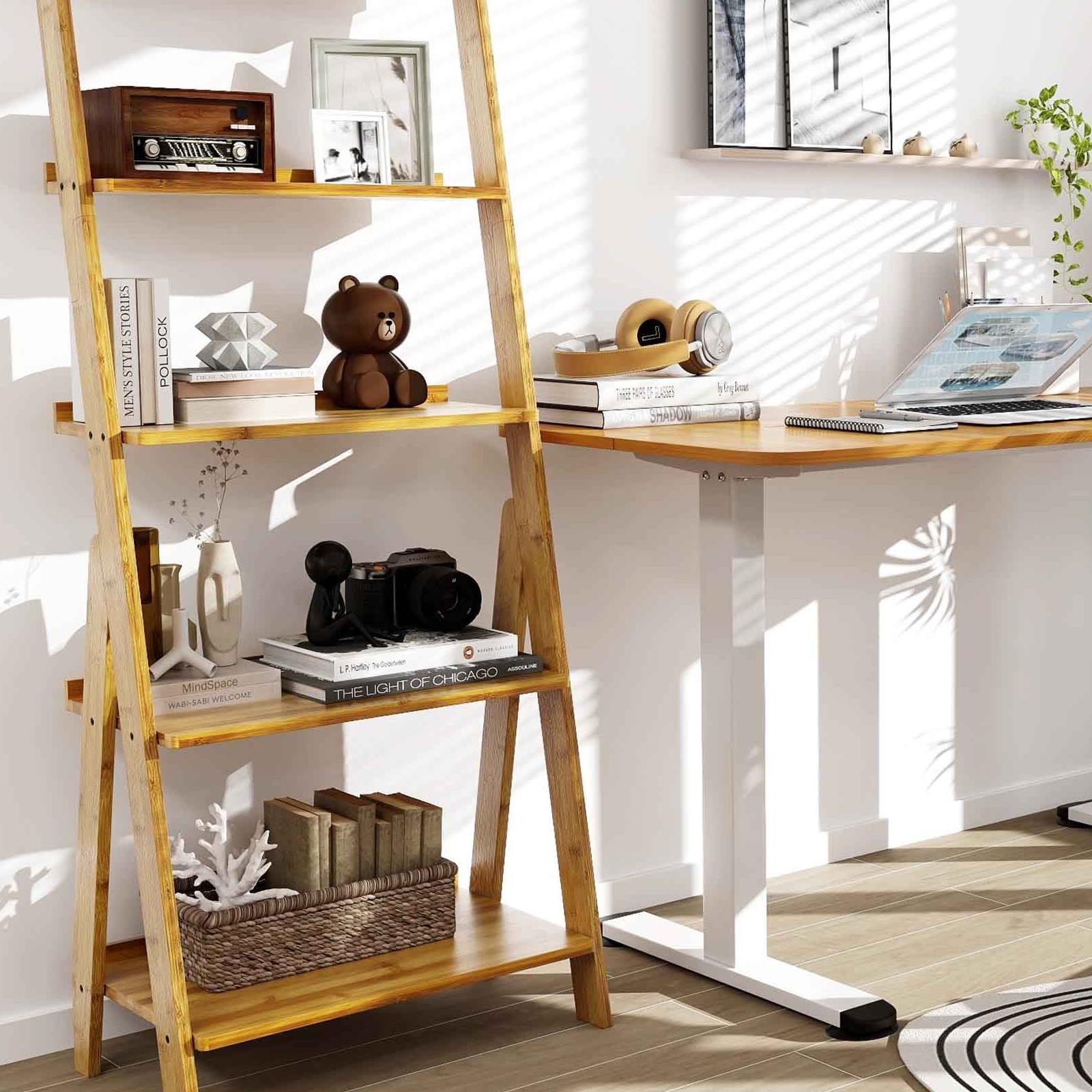 Office Set with 5-Tier Bamboo Ladder Shelf and Electric Standing Computer Desk Home Office at Gallery Canada