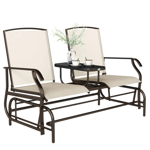 2 Person Patio Glider Rocking Chair, Outdoor Loveseat, Beige