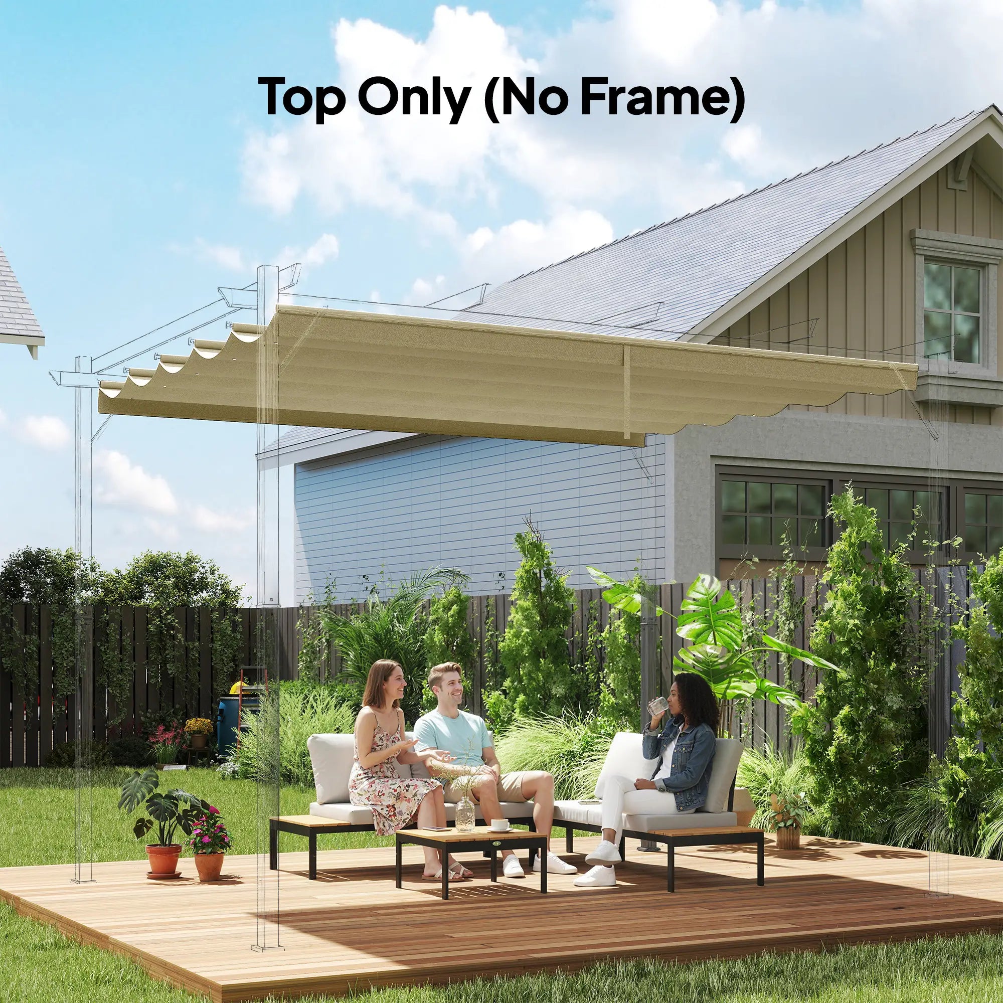 Retractable Pergola Canopy Replacement 8.5'x11.5', Beige Gazebo Canopy Replacement at Gallery Canada