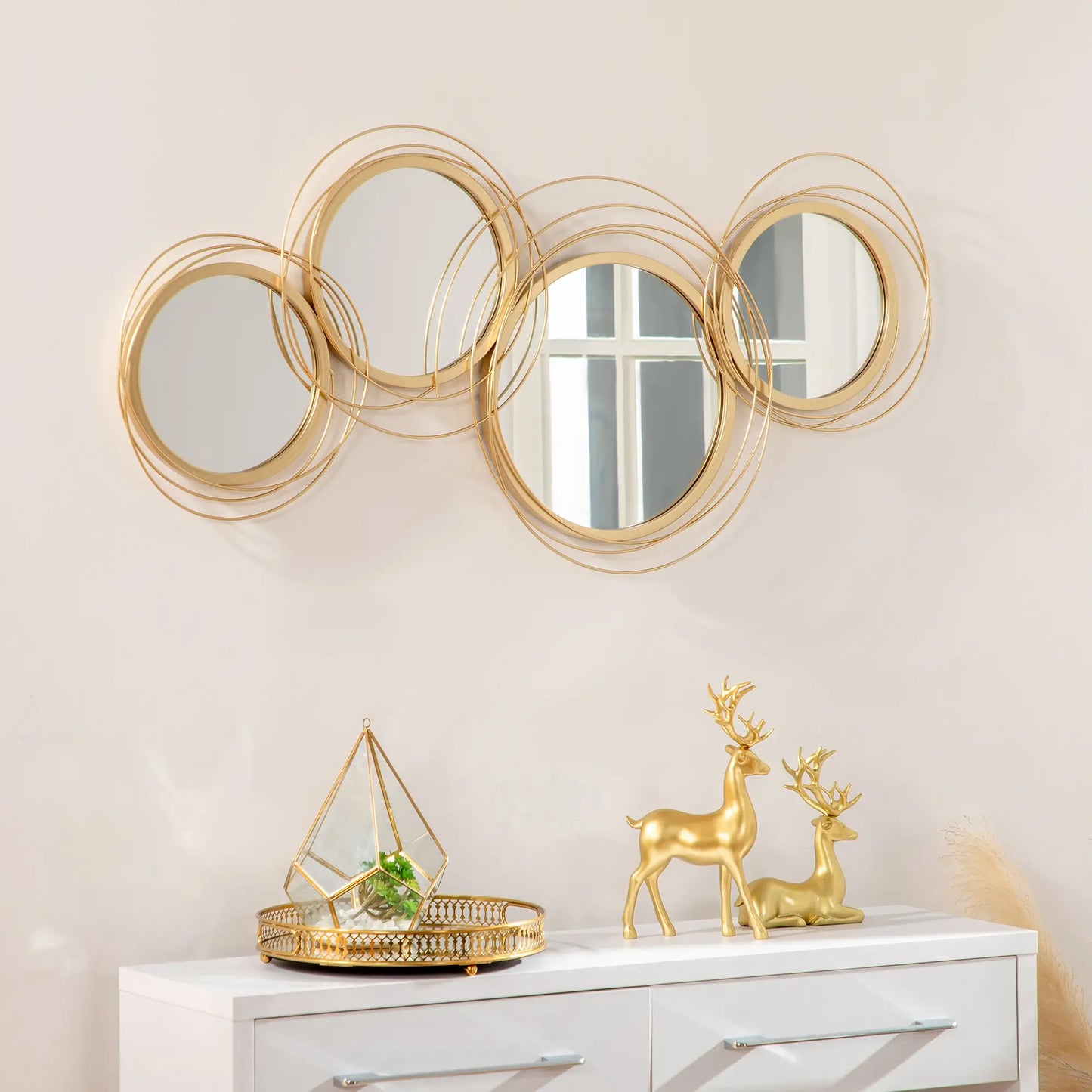 Metal Wall Art Circle Mirror, 42.25" W x 22" H, Gold Hand Painted Canvases at Gallery Canada