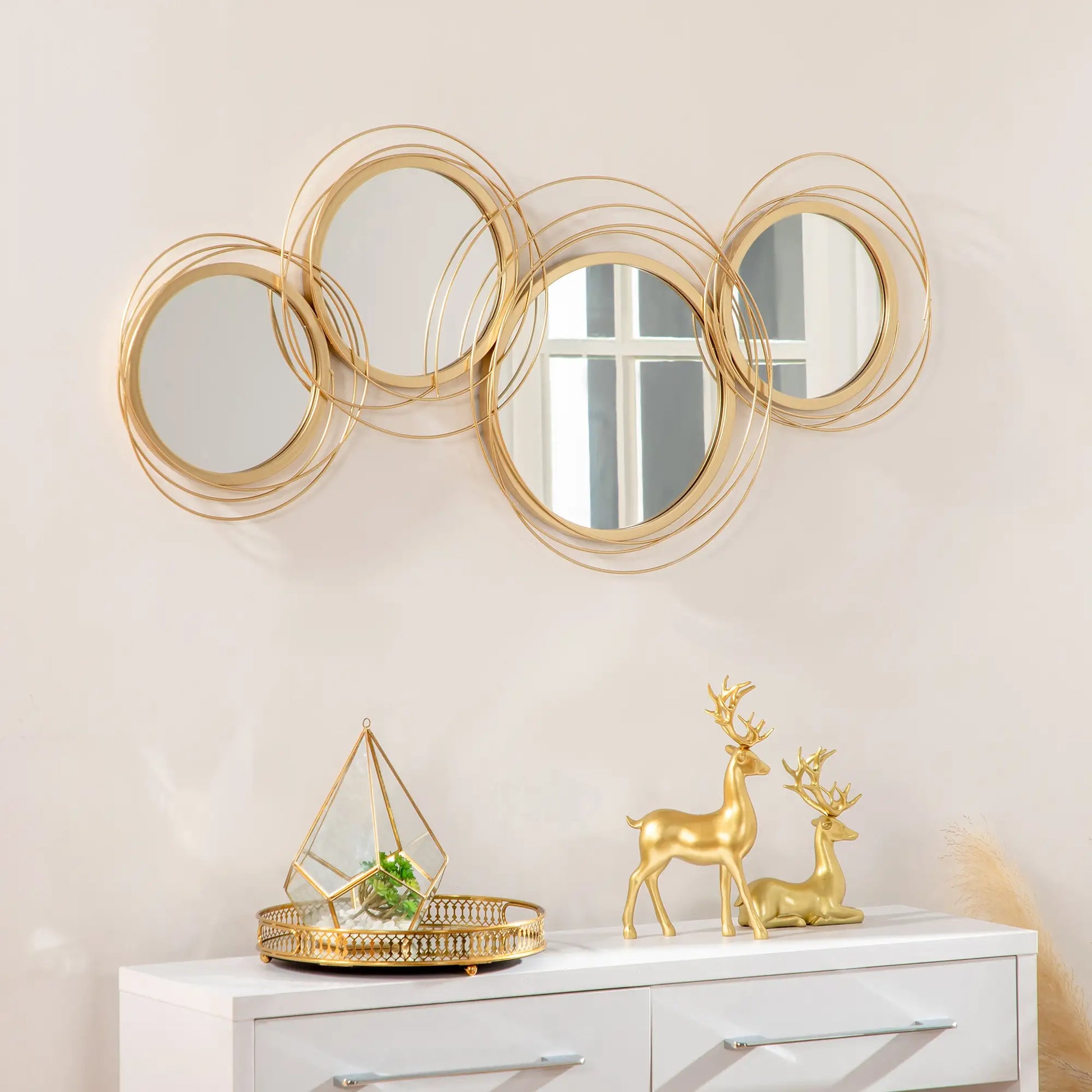 Metal Wall Art Circle Mirror, 42.25" W x 22" H, Gold Hand Painted Canvases at Gallery Canada