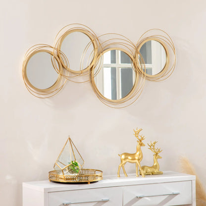 Metal Wall Art Circle Mirror, 42.25" W x 22" H, Gold Hand Painted Canvases at Gallery Canada