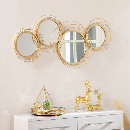 Metal Wall Art Circle Mirror, 42.25" W x 22" H, Gold Hand Painted Canvases Gold at Gallery Canada
