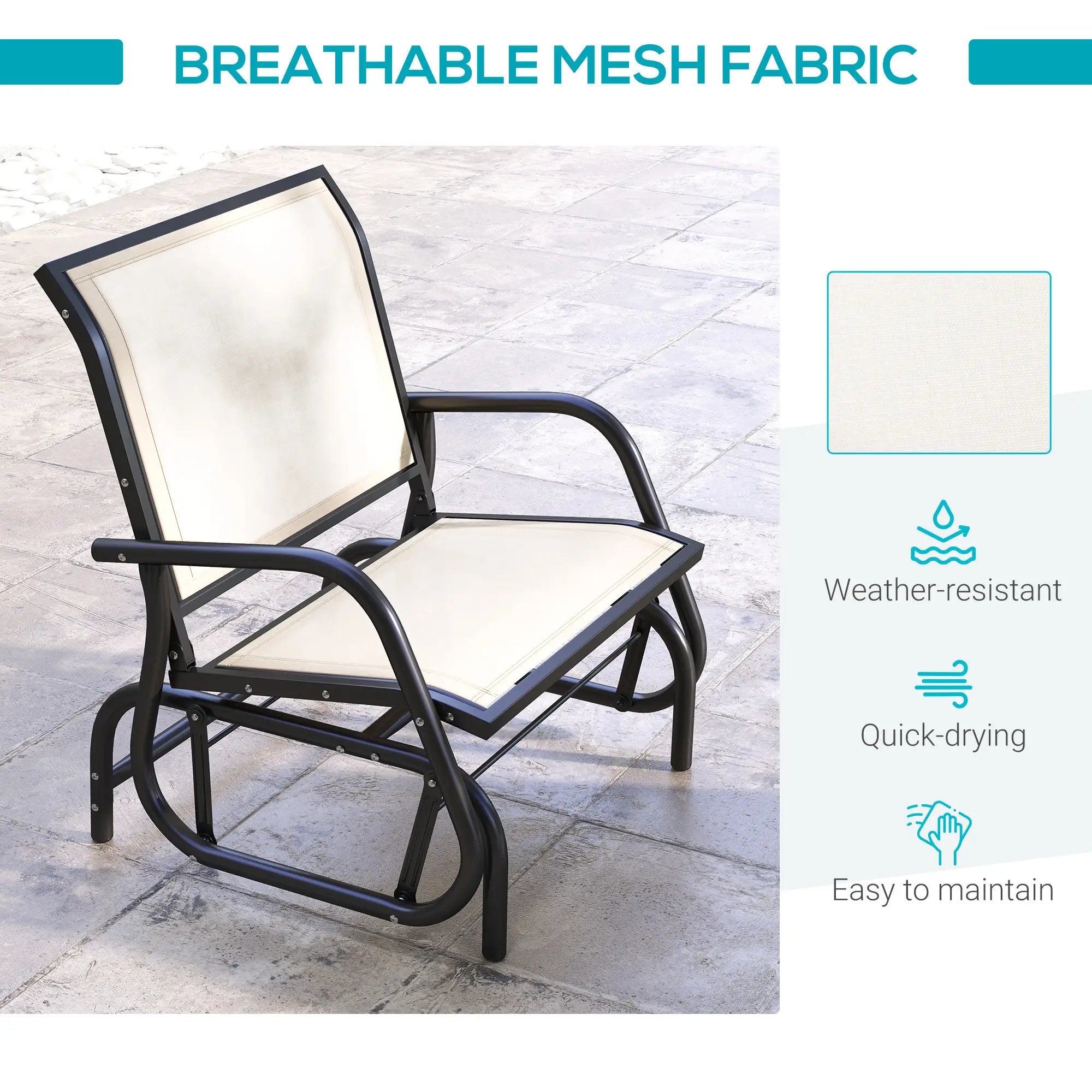 Patio Glider, Breathable Mesh Seat, Metal Frame Swing Chair, Cream Outdoor Gliders at Gallery Canada