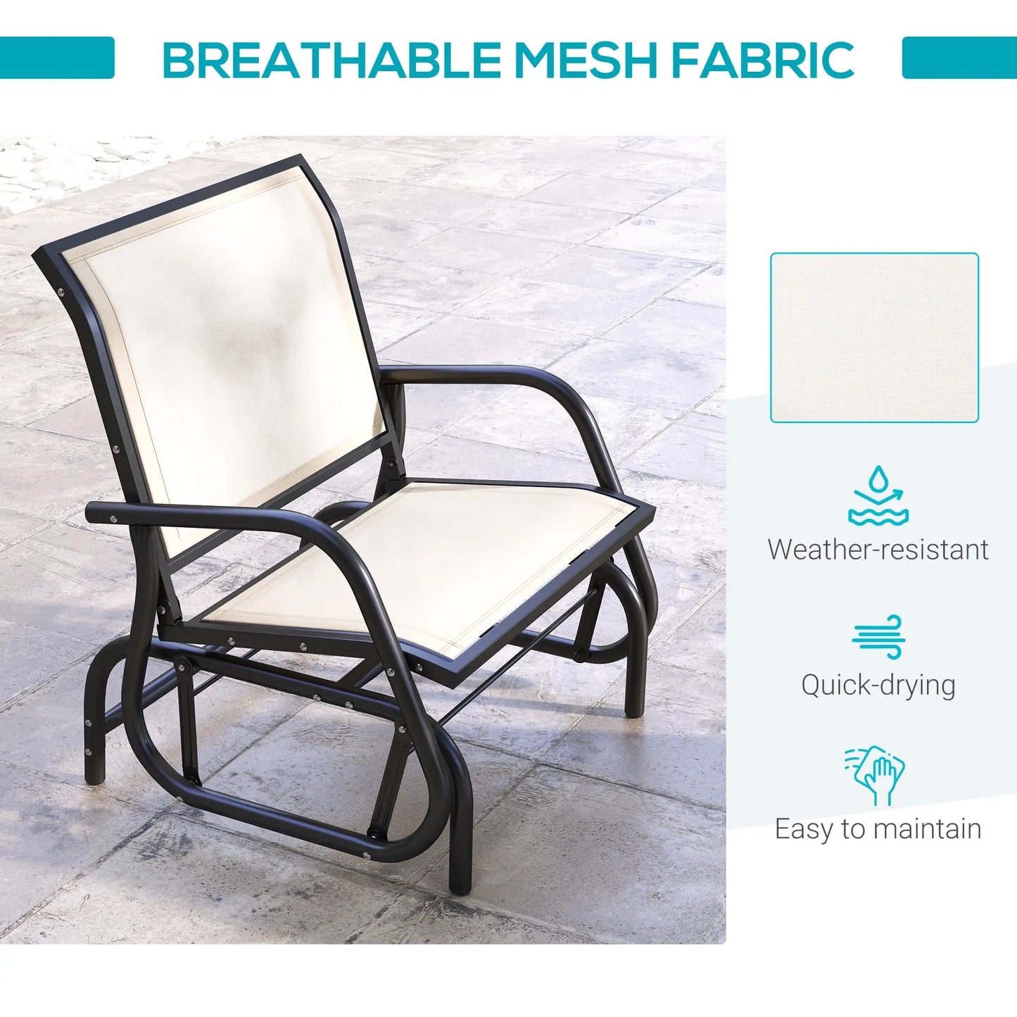 Patio Glider, Breathable Mesh Seat, Metal Frame Swing Chair, Cream Outdoor Gliders at Gallery Canada
