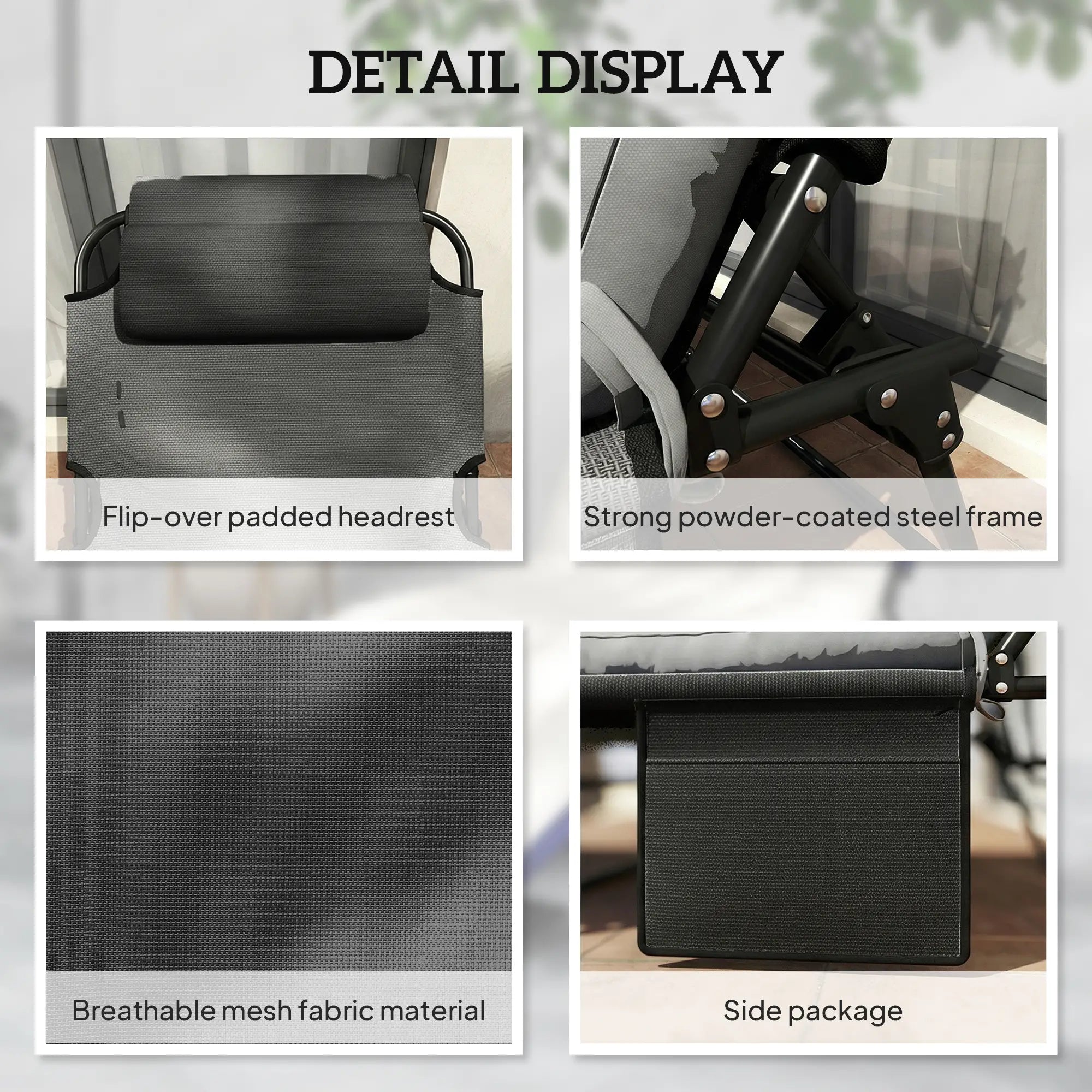 Folding Lounge Chair, 4-Level Reclining Back, Dark Grey Lounger Chairs at Gallery Canada