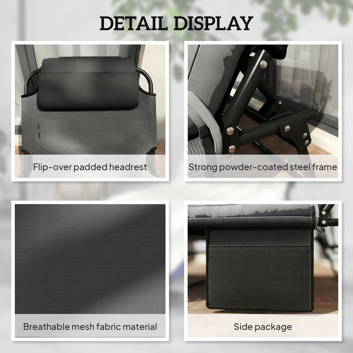 Folding Lounge Chair, 4-Level Reclining Back, Dark Grey Lounger Chairs at Gallery Canada