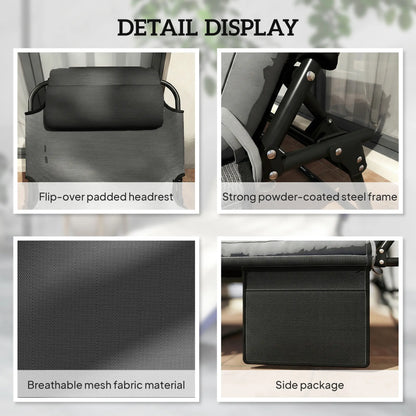 Folding Lounge Chair, 4-Level Reclining Back, Dark Grey Lounger Chairs at Gallery Canada