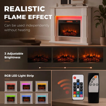 41 Inch Electric Fireplace with Mantel, 1400W Heater, Adjustable 3D Flame, White Electric Fireplaces at Gallery Canada