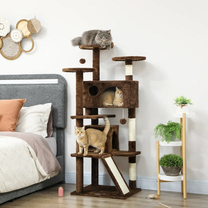 54" Cat Tree, Multi-Level Tower With Scratching Posts, Light Brown Multi-Level Cat Towers at Gallery Canada