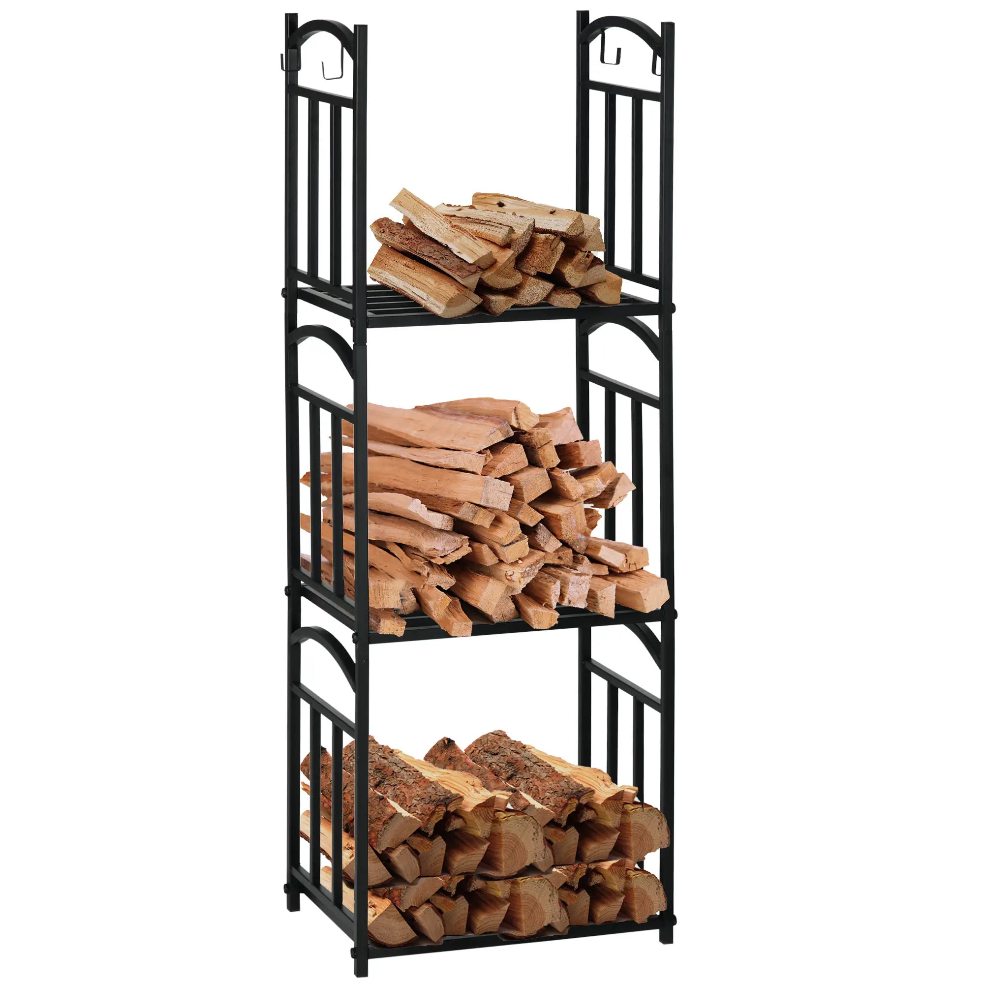 3-Tier Firewood Rack, Heavy Duty Wood Storage, Black Firewood Racks at Gallery Canada