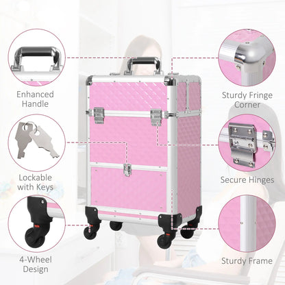 Portable Aluminum Makeup Train Case, Rolling Cosmetic Organizer, 4 Wheels, Pink Makeup Cases at Gallery Canada