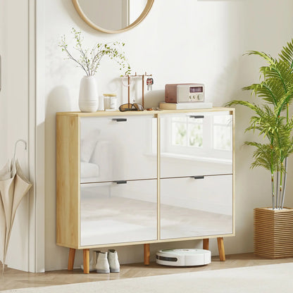 Narrow Shoe Cabinet, 4 Flip Drawers, Adjustable Shelves, Holds 20 Pairs, White Shoe Storage Cabinets & Racks at Gallery Canada