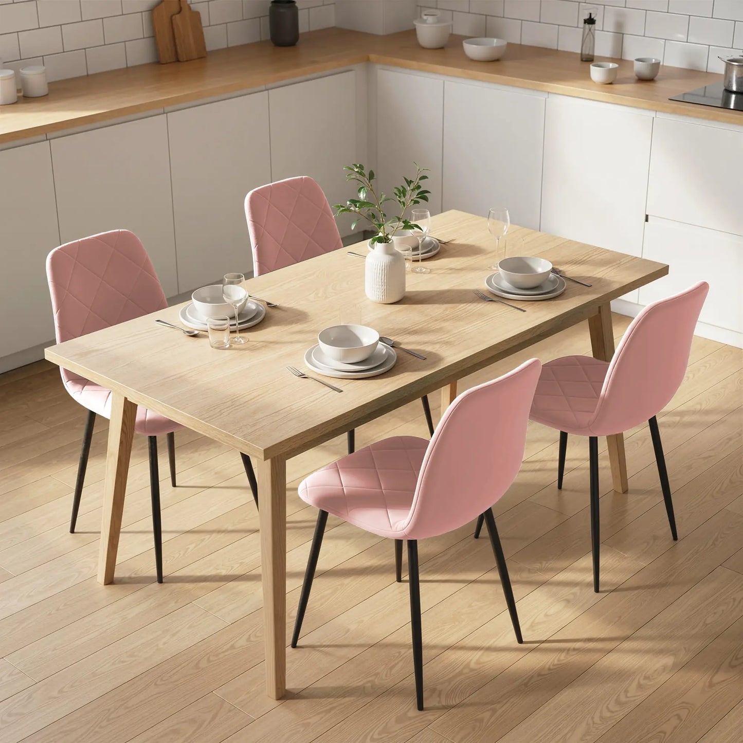 Upholstered Dining Chairs Set of 4, Steel Legs, Modern Kitchen, Pink Dining Chairs at Gallery Canada