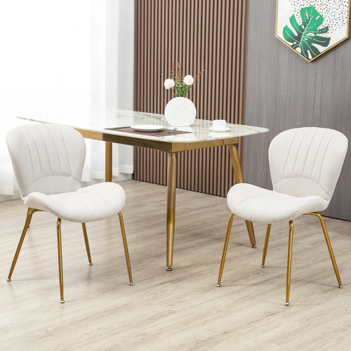 Modern Dining Chairs Set of 2, Cushioned Backrest, Cream White