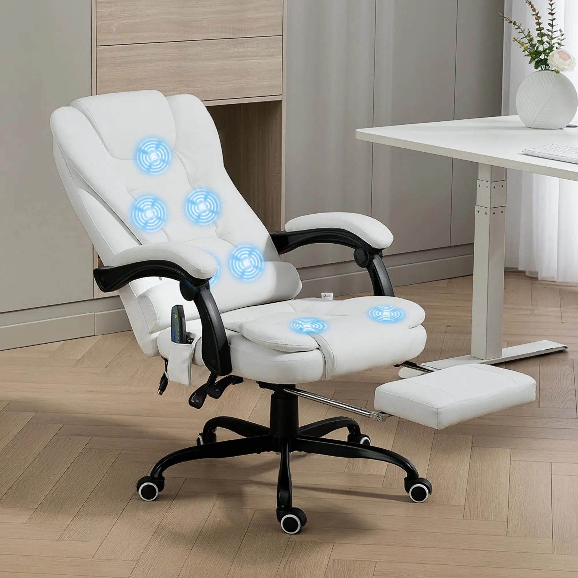 7-Point Vibrating Massage Chair, Reclining Office Chair with Footrest, Reclining Back, Adjustable Height, White Massage Chairs at Gallery Canada