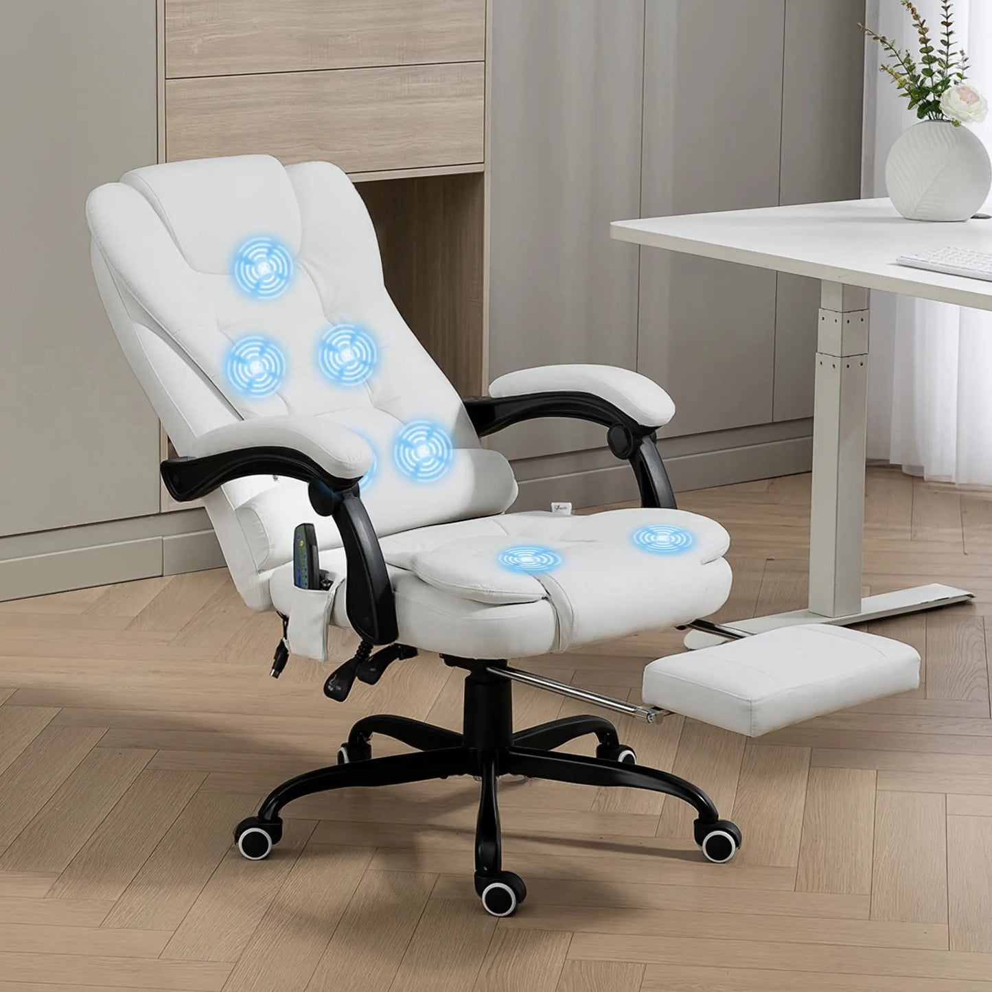 7-Point Vibrating Massage Chair, Reclining Office Chair with Footrest, Reclining Back, Adjustable Height, White Massage Chairs at Gallery Canada