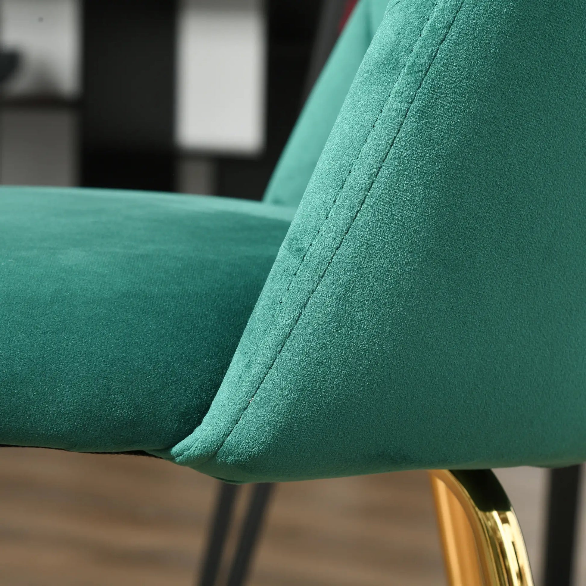 Modern Dining Chairs Set of 2, Upholstered, Gold Metal Legs, Green Bar Stools at Gallery Canada