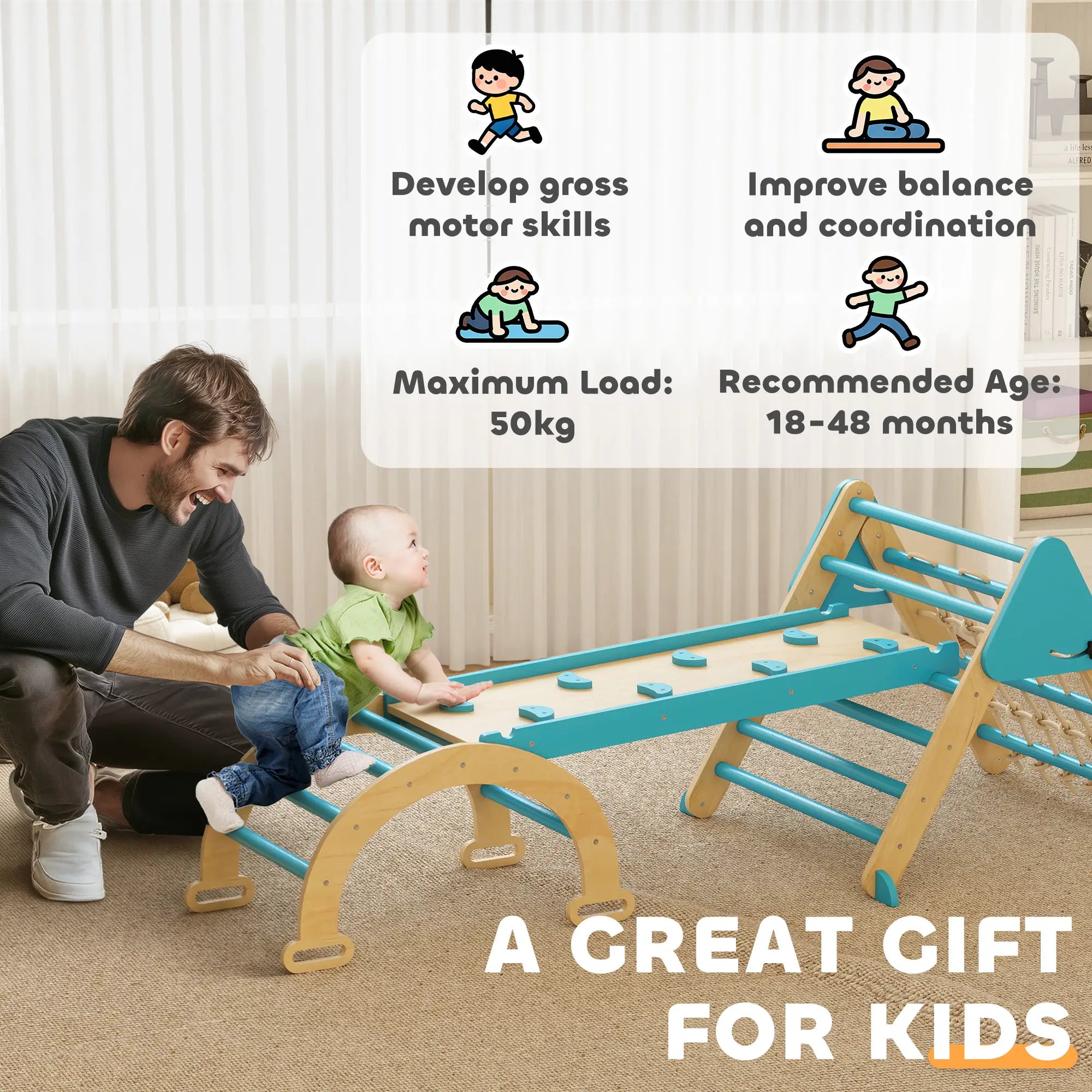 8-in-1 Pikler Triangle Set, Foldable Wooden Climbing Toys, Blue Kids Gym & Playmats at Gallery Canada