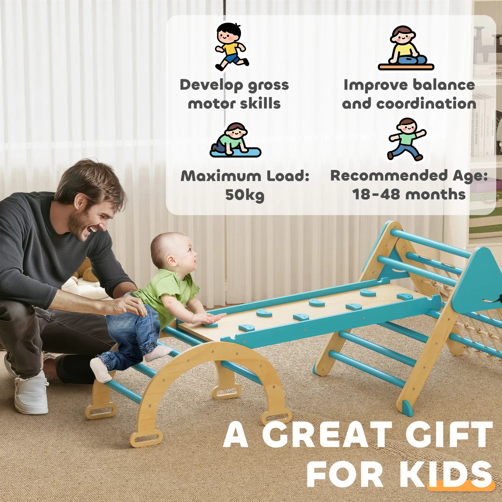 8-in-1 Pikler Triangle Set, Foldable Wooden Climbing Toys, Blue Kids Gym & Playmats at Gallery Canada