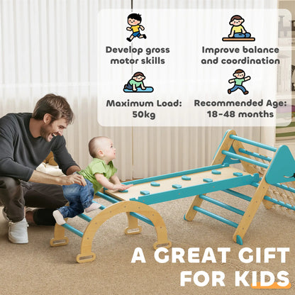 8-in-1 Pikler Triangle Set, Foldable Wooden Climbing Toys, Blue Kids Gym & Playmats at Gallery Canada