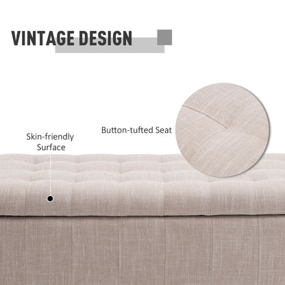Storage Ottoman, Linen Fabric Bench with Soft Close Lid, 42" x 17" x 19", Beige Storage Ottomans & Benches at Gallery Canada