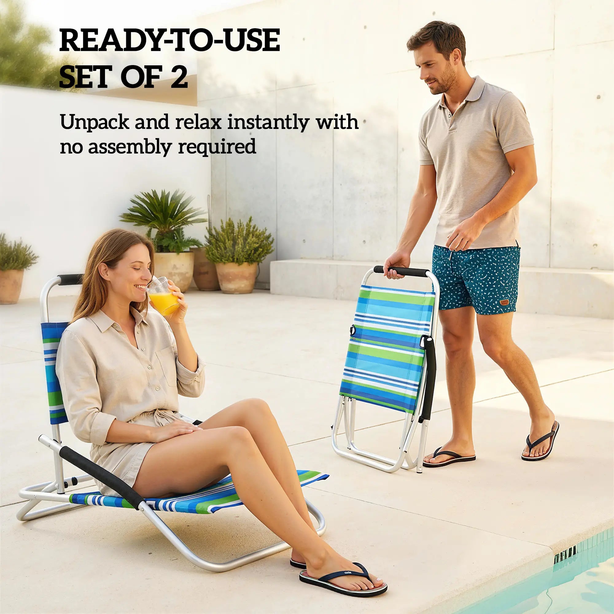 Folding Outdoor Recliner Lounge Chair Set, 2 Pack, Hidden Pocket Lounger Chairs at Gallery Canada