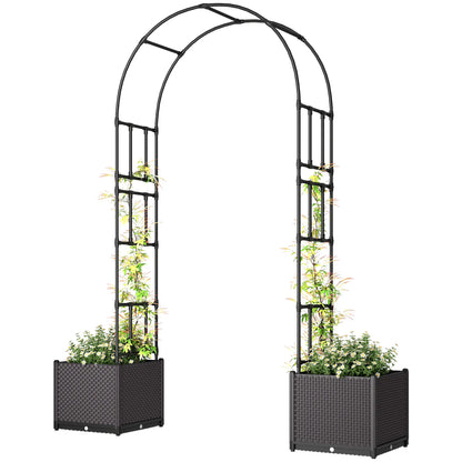 8ft Garden Arch with Planters, Steel Trellis Arbor, Brown, Black Garden Arches at Gallery Canada