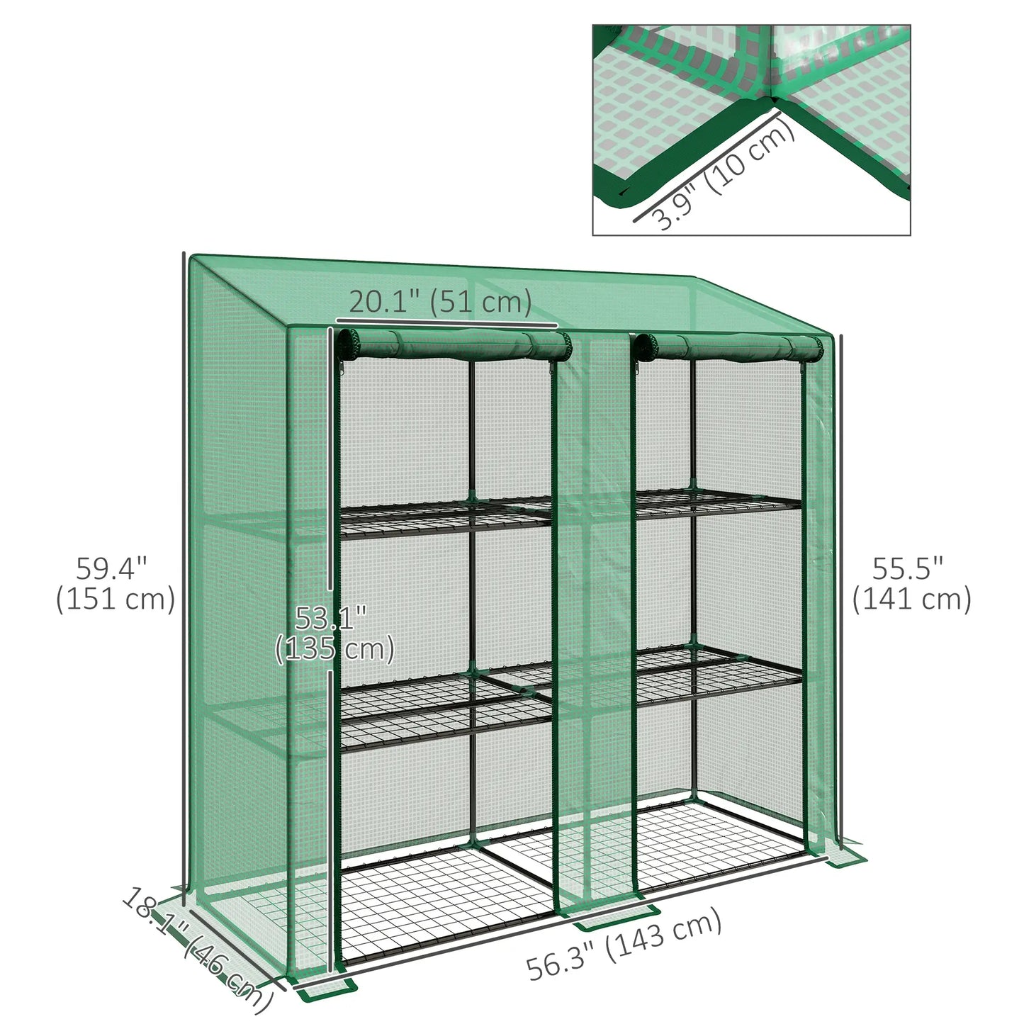 Portable Mini Greenhouse, 3 Tier Shelves, Reinforced PE Cover, 56.3" x 18.1" x 59.4" Greenhouses at Gallery Canada