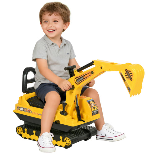 Kids Ride-On Excavator with Digger, Pretend Play Truck, Under Seat Storage