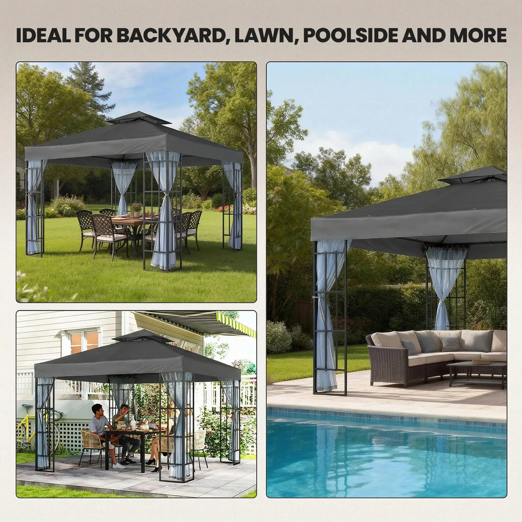 10'x10' Garden Gazebo, Portable Patio Canopy, Dark Grey Gazebos at Gallery Canada