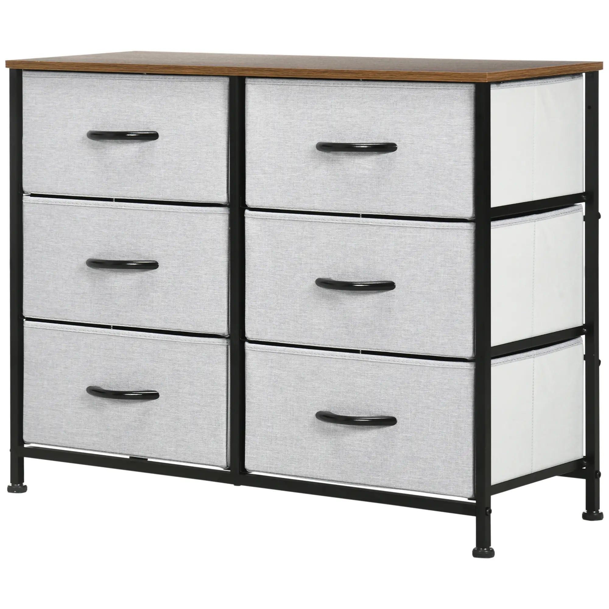 6 Drawer Dresser, Fabric Chest, Steel Frame, Wood Grain Top, Grey Storage Cabinets Grey, Brown, Black at Gallery Canada