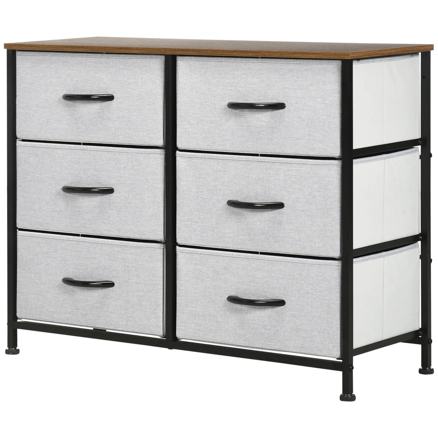 6 Drawer Dresser, Fabric Chest, Steel Frame, Wood Grain Top, Grey Storage Cabinets Grey, Brown, Black at Gallery Canada